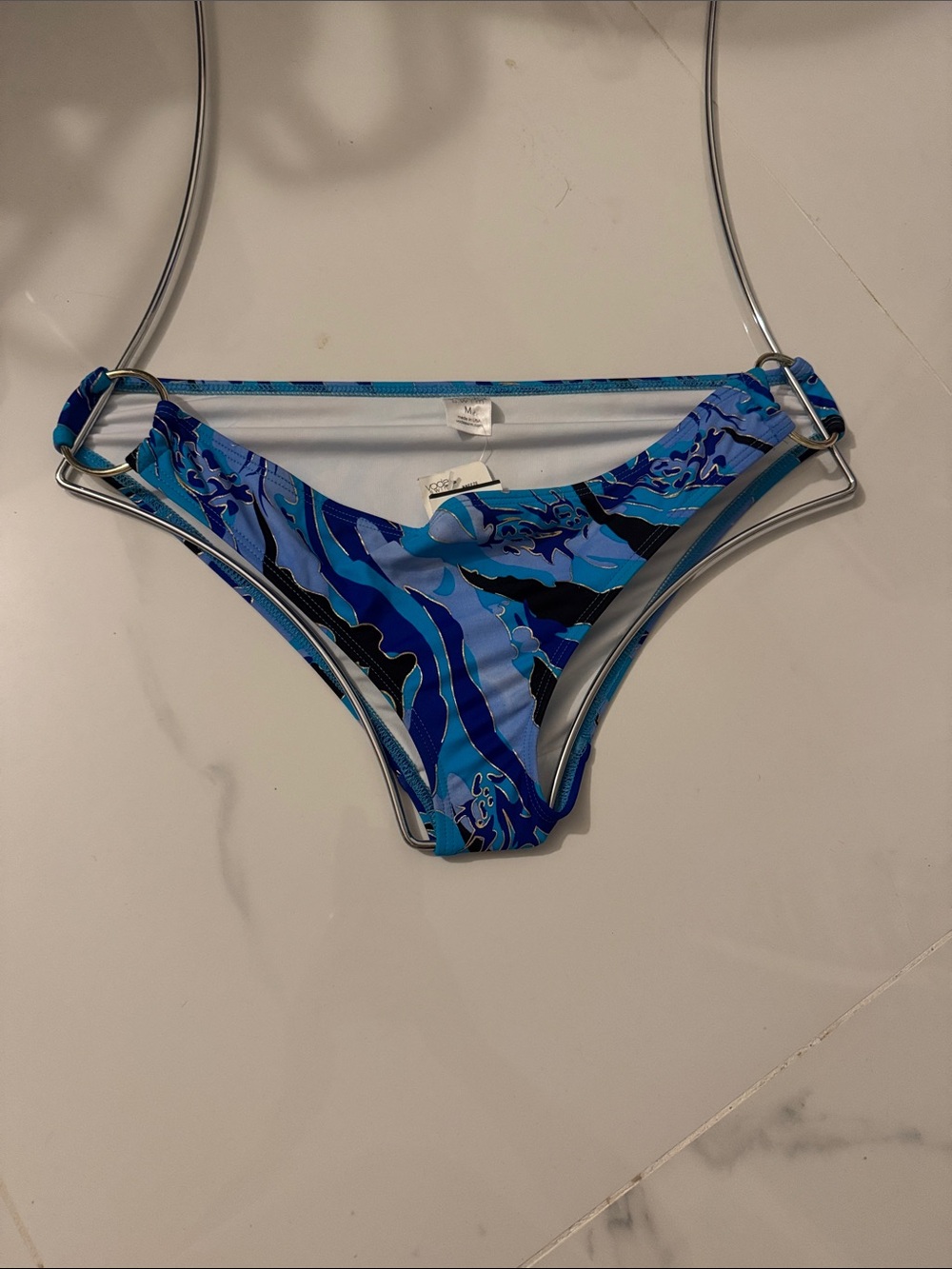 Blue Abstract Ring-Accent Bikini Bottom